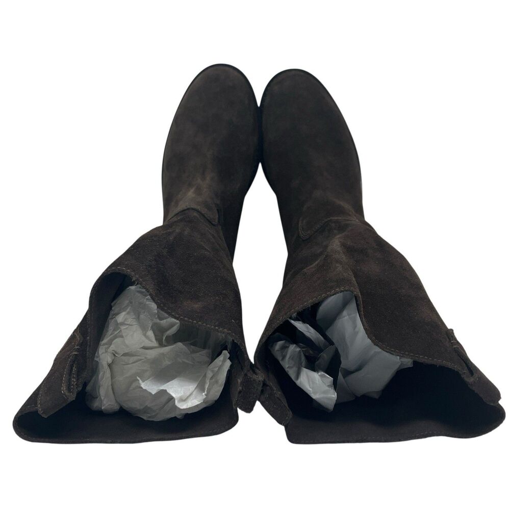J Crew Brown Suede Mid Calf Pull On Leather Western Boots Ranch Luxe Womens 9 - Picture 12 of 14